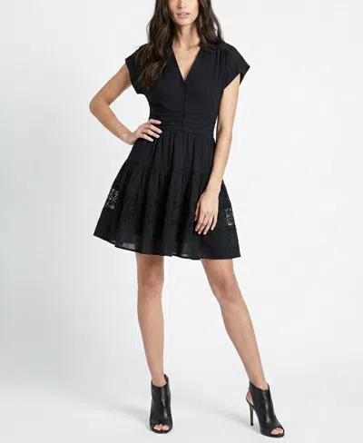 Taylor Women's Tiered A-line V-neck Shirt Dress In Black