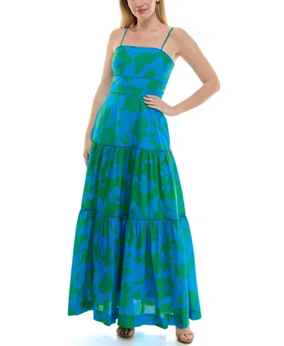 Taylor Women's Tiered Square Neck Floral Dress In Blue