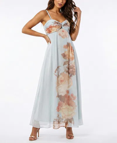 Taylor Women's Twist-front Floral Empire Waist Sweetheart Neck Pull-on Dress In Blue