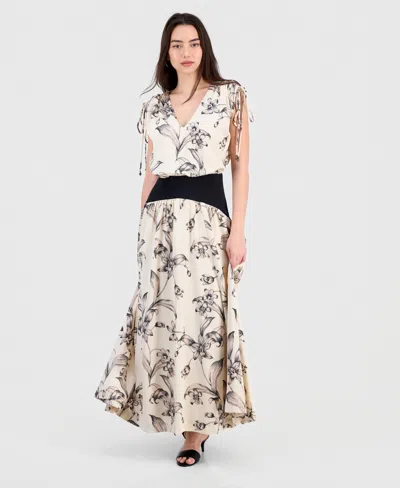 Taylor Women's V-neck Blouson Dropped-waist Maxi Dress In Multi