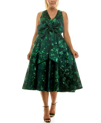 Taylor Women's V-neck Bow Detail Dress In Green