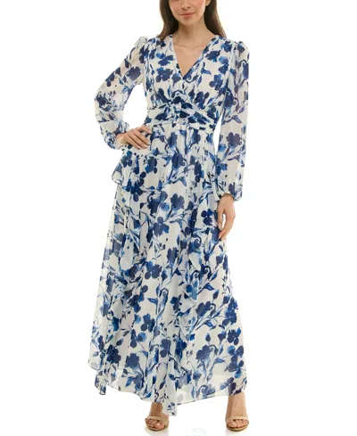 Taylor Women's V-neck Cinched Waist Dress In Blue