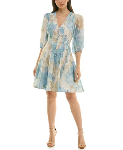 Taylor Women's V-neck Floral A-line Dress In Multi
