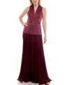 Taylor Women's V-neck Pleat Detail Dress In Burgundy