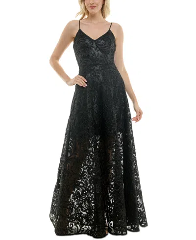 Taylor Women's V-neck Sleeveless Embellished Lace Gown In Black