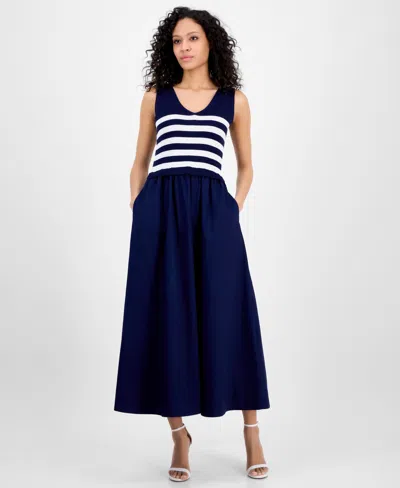 Taylor Women's V-neck Sleeveless Mixed-media Dress In Navyivory