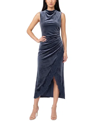 Taylor Women's Velvet Fit & Flare Cowl Neck Midi Dress In Blue