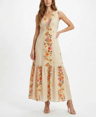 Taylor Women's V-neck Floral Keyhole Dress In Neutral