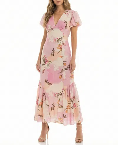 Taylor Women's V-neck Floral Print Fit & Flare Dress In Pink