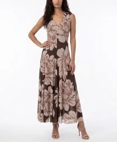 Taylor Women's V-neck Floral Strech Knit Dress In Gray
