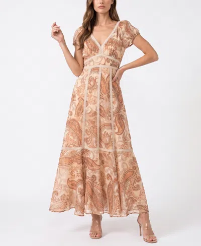 Taylor Women's V-neck Paisley Fit & Flare Dress In Brown