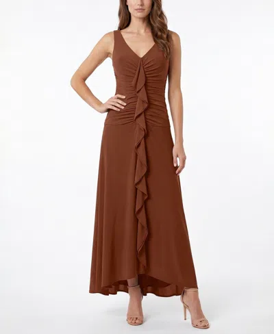 Taylor Women's V-neck Sleeveless Ruffle Front Dress In Brown