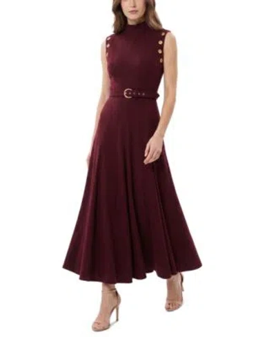 Taylor Womens Belted Mock Neck Grommet Dress In Brown