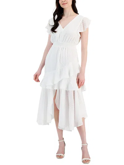 Taylor Womens Clip Dot Asymmetric Maxi Dress In White