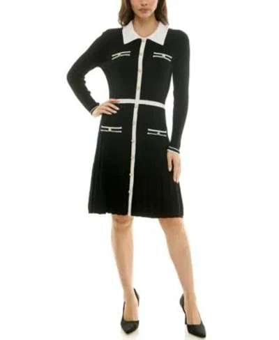 Taylor Womens Collared Button Front Sweater Dress In Multi