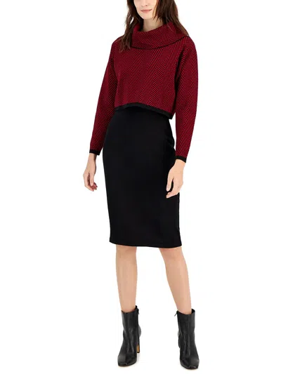 Taylor Womens Cowl Neck Layered Sweaterdress In Red