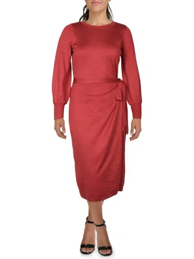 Taylor Womens Crew Neck Ribbed Trim Sweaterdress In Red