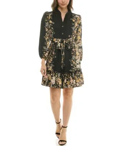 Taylor Womens Floral Shirt Dress In Black