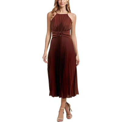 Taylor Womens Pleated Satin Midi Dress In Brown