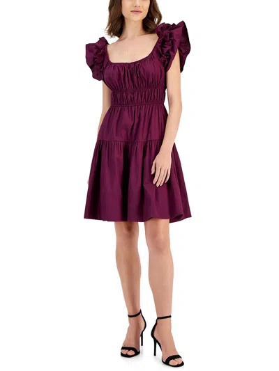 Taylor Womens Ruffled Mini Sheath Dress In Multi