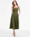 Taylor Womens Square Neck Button Front A Line Dress 0p 16 In Green