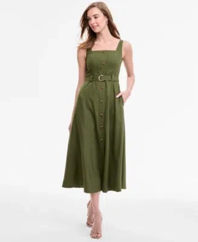 Taylor Womens Square Neck Button Front A Line Dress 0p 16 In Green