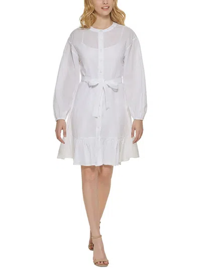 Taylor Womens Swiss Dot Collared Shirtdress In White