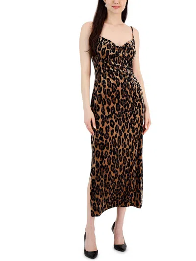 Taylor Womens Velvet Leopard Print Midi Dress In Brown