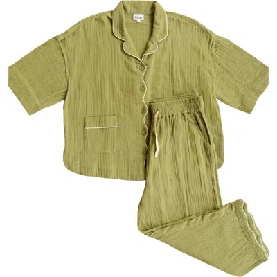 Tbco Cotton Cropped Leg Pajamas In Green