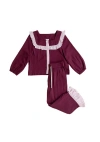 Tbco Cotton Cropped Leg Ruffle Pajamas In Burgundy
