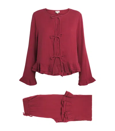 Tbco Cotton Gauze Ankle Grazer Pyjama Set In Burgundy