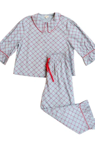 Tbco Cotton Lattice Cropped Pajamas In Blue Lattice