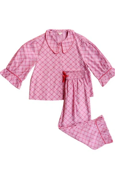 Tbco Cotton Lattice Cropped Pajamas In Pink Lattice