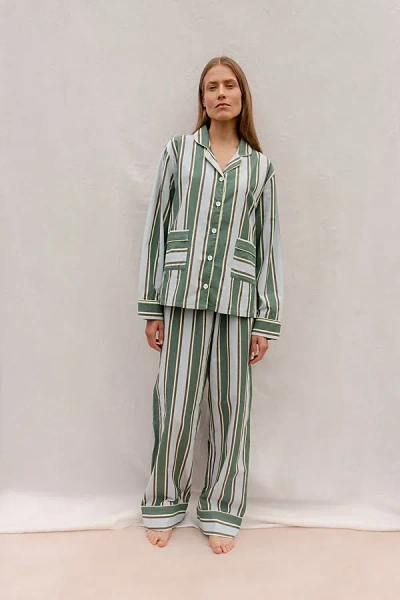Tbco Cotton Pajama Set Top In Blue Stripe, Women's At Urban Outfitters In Green