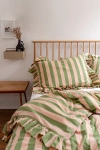 Tbco Cotton Ruffle Duvet Bedding Set In Green Stripe At Urban Outfitters In Multi