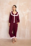 Tbco Cotton Ruffle Pajama Set Top In Burgundy Ruffle, Women's At Urban Outfitters In Brown