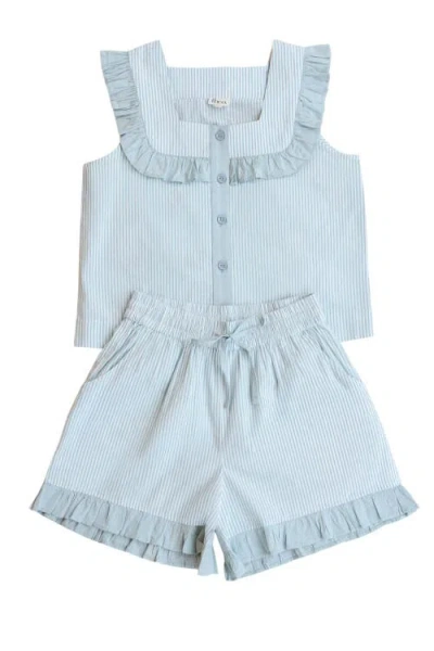 Tbco Cotton Ruffle Short Pajamas In Blue Stripe Ruffle