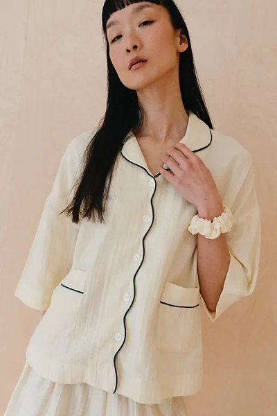 Tbco Cotton Scalloped Pajama Set Top In Buttermilk, Women's At Urban Outfitters In Yellow