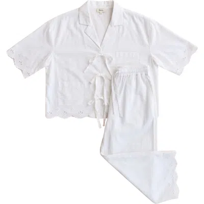 Tbco Cotton Shell Cropped Pajamas In White Shell