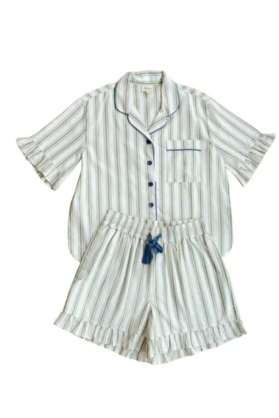 Tbco Cotton Stripe Short Pajamas In Olive Stripe Ruffle
