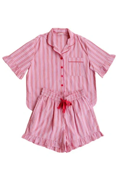 Tbco Cotton Stripe Short Pajamas In Red Stripe Ruffle