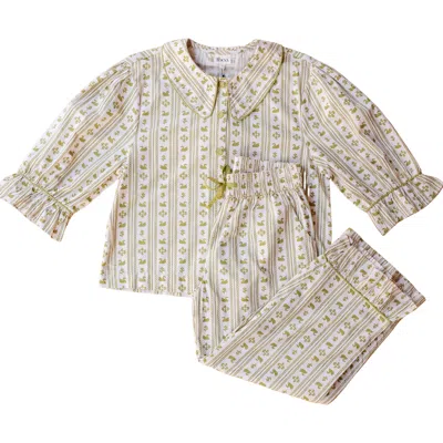 Tbco Cotton Swan Cropped Pajamas In Olive Swan