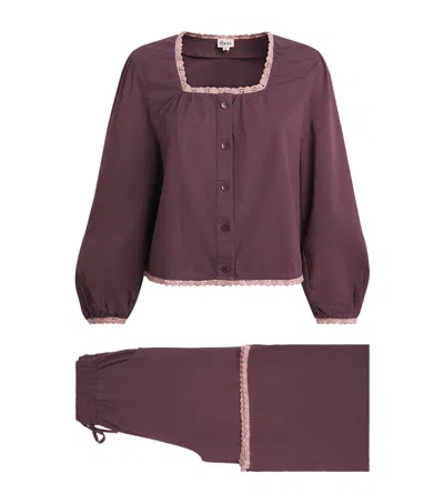 Tbco Cotton-linen Lace-trim Pyjama Set In Burgundy