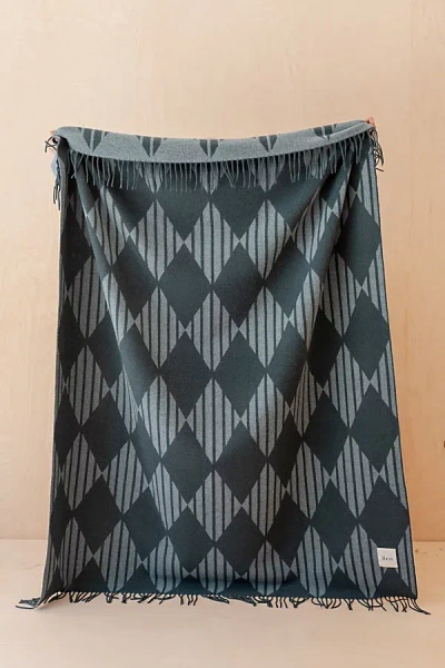 Tbco Lambswool Throw Blanket In Green Stripe Harlequin At Urban Outfitters In Gray