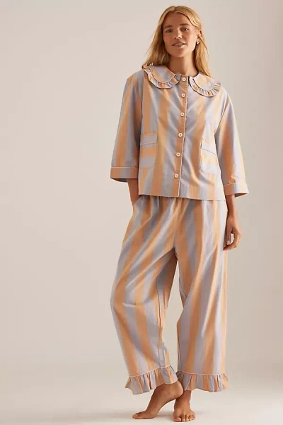 Tbco Long Cotton Stripe Pyjama Set In Gray