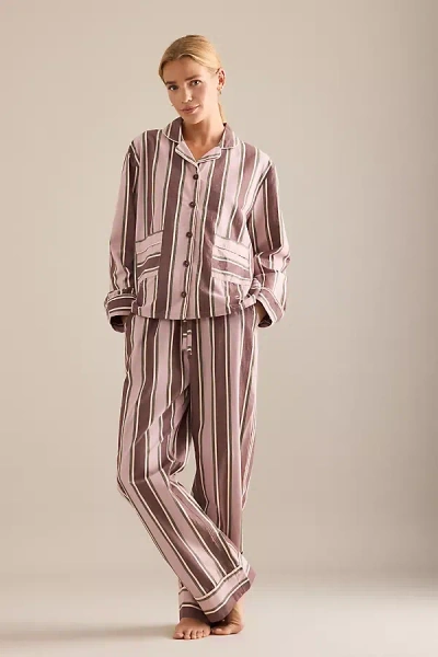Tbco Long Pink Stripe Cotton Pyjama Set In Multi