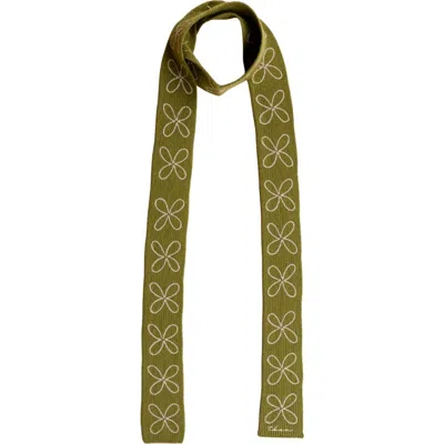 Tbco Merino Wool Flora Skinny Scarf In Green