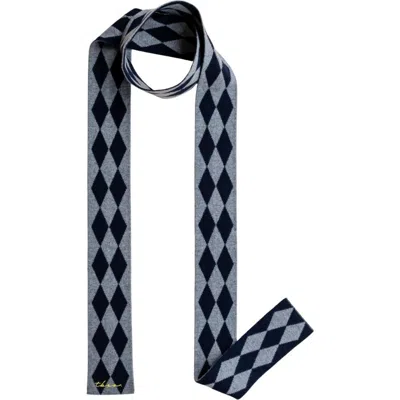 Tbco Merino Wool Harlequin Skinny Scarf In Blue