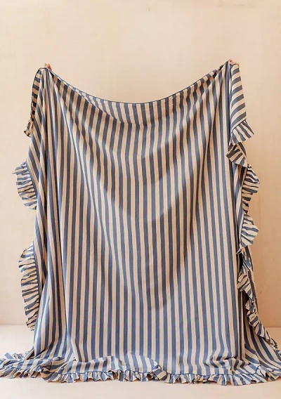 Tbco Navy Stripe Ruffle Cotton Duvet Cover In Blue