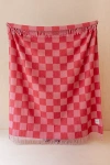 Tbco Recycled Checkered Wool Throw Blanket In Pink/red Checkerboard At Urban Outfitters In Red